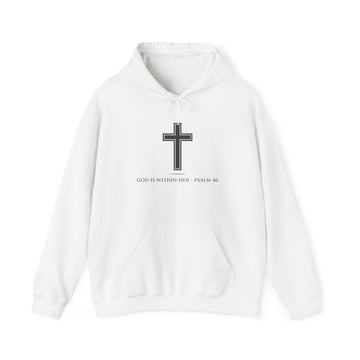 Hoodie - Cross with Psalm 46 "God Is Within Her" Front & "Jesus Saves" Back