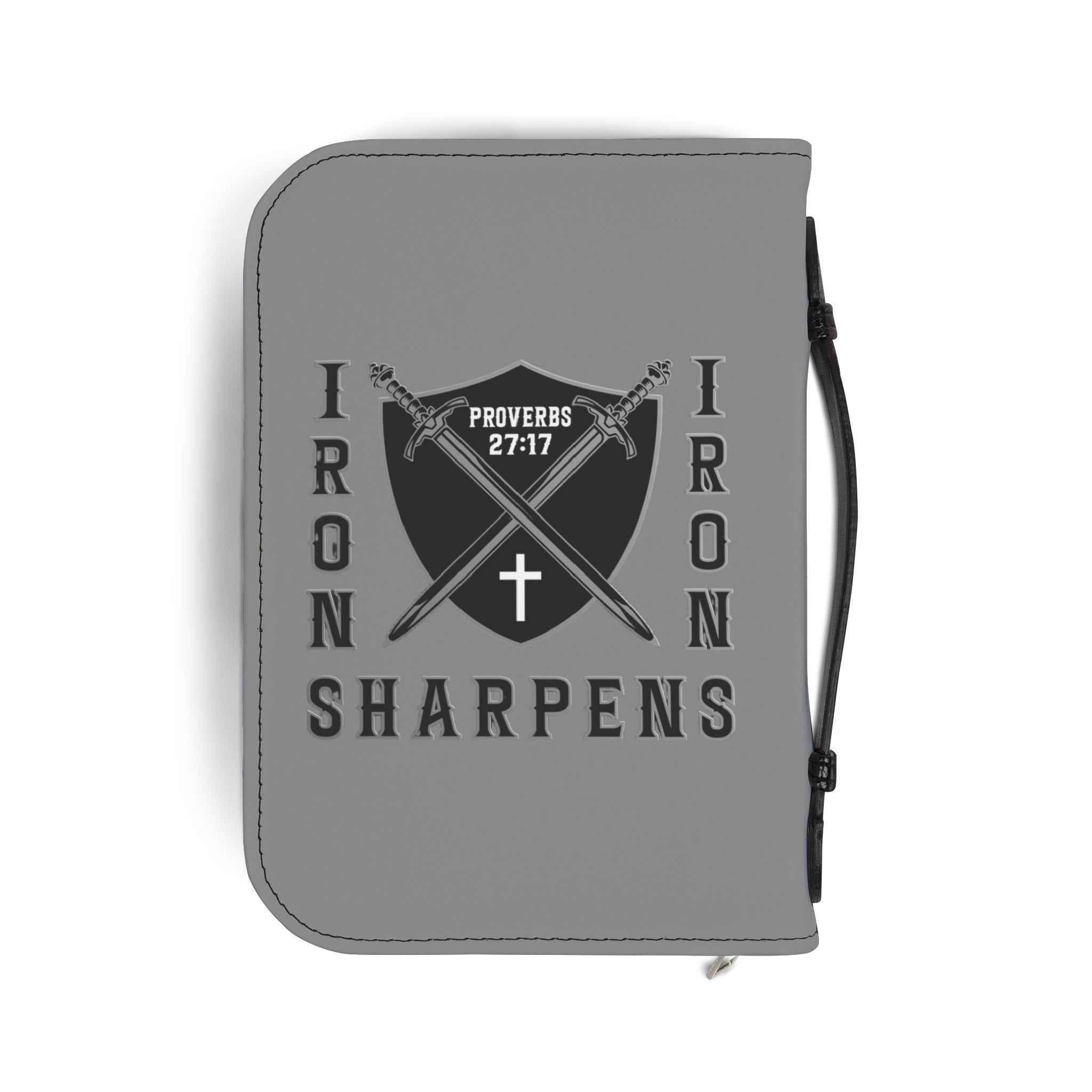 Iron Sharpens Iron Bible Cover — Proverbs 27:17 Cross & Shield Design