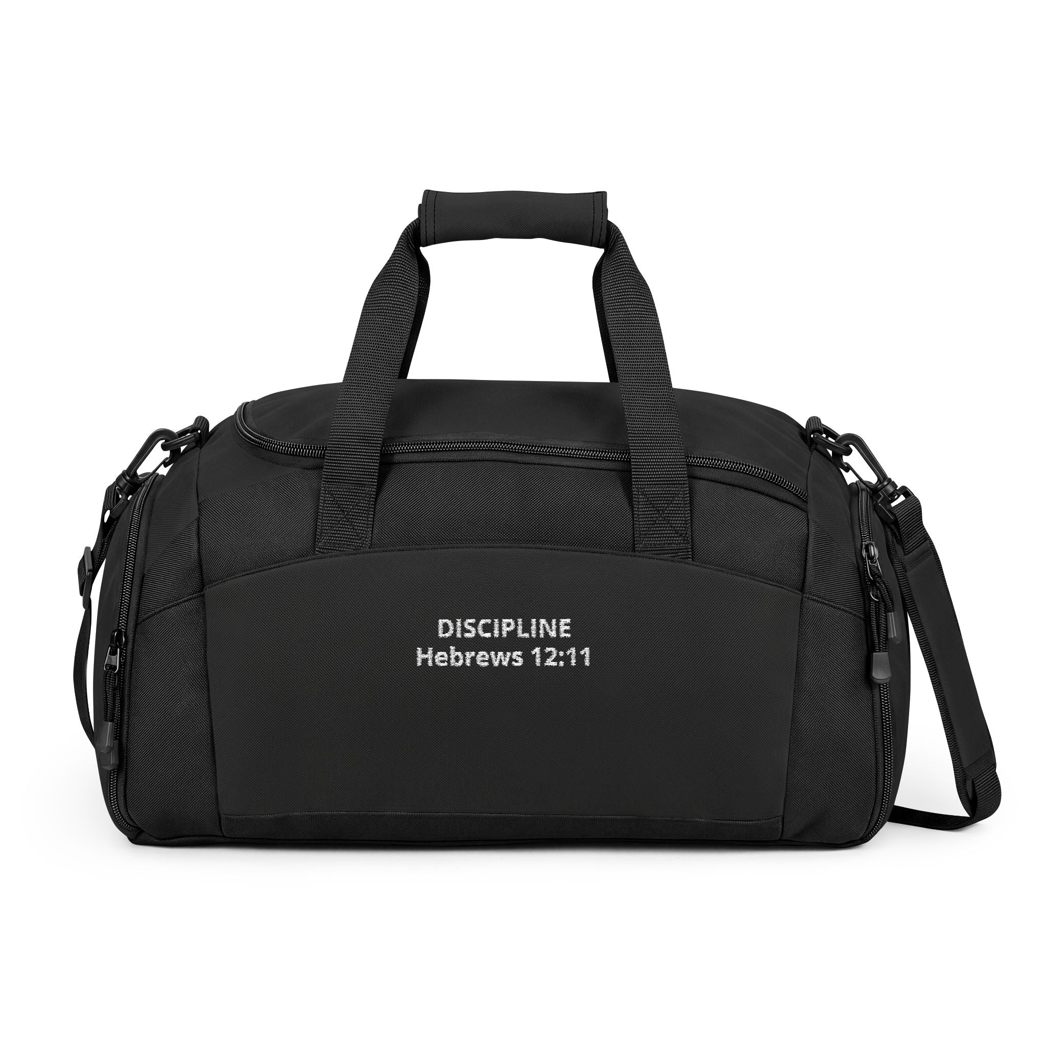 Discipline Hebrews 12:11 Embroidered Gym Bag — Christian Workout Duffle