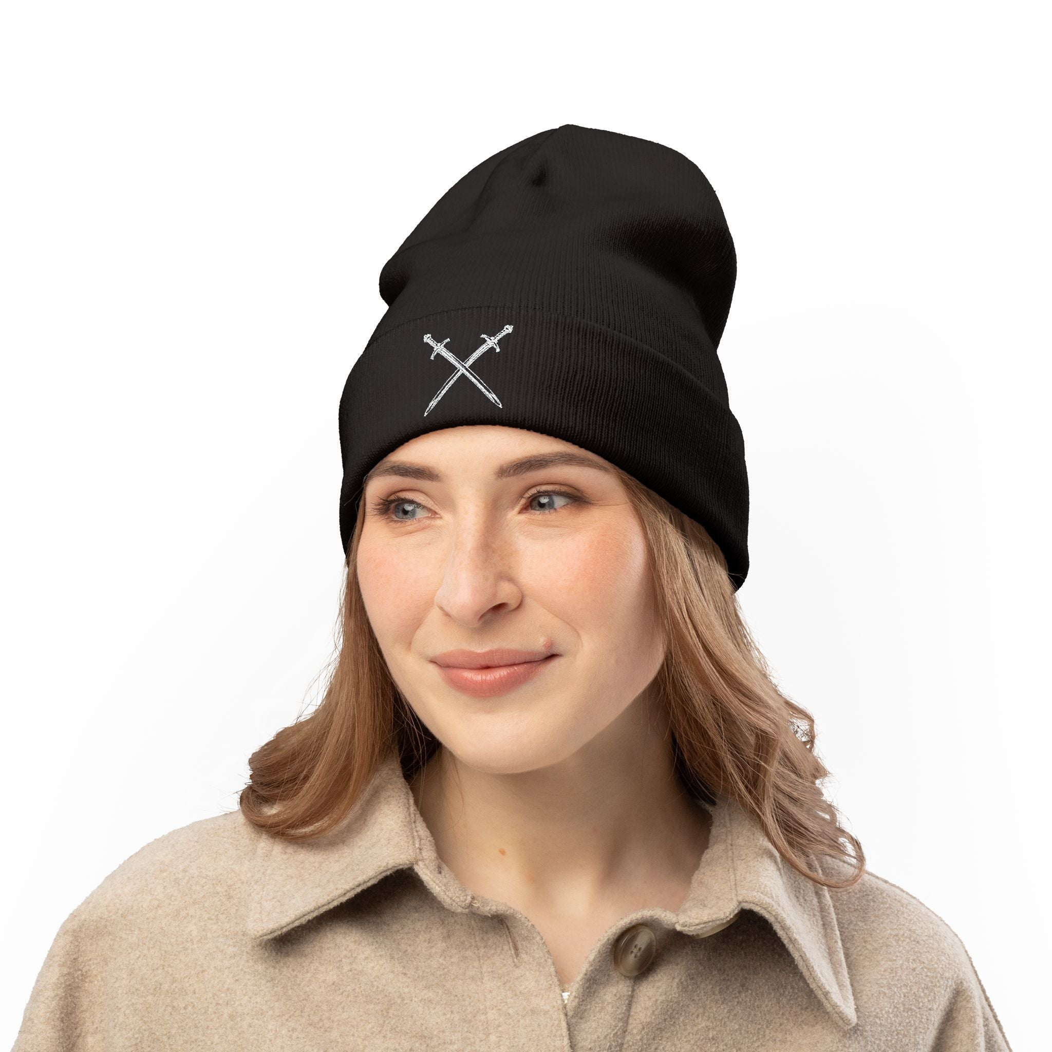 Embroidered Knit Beanie, Unisex - Black