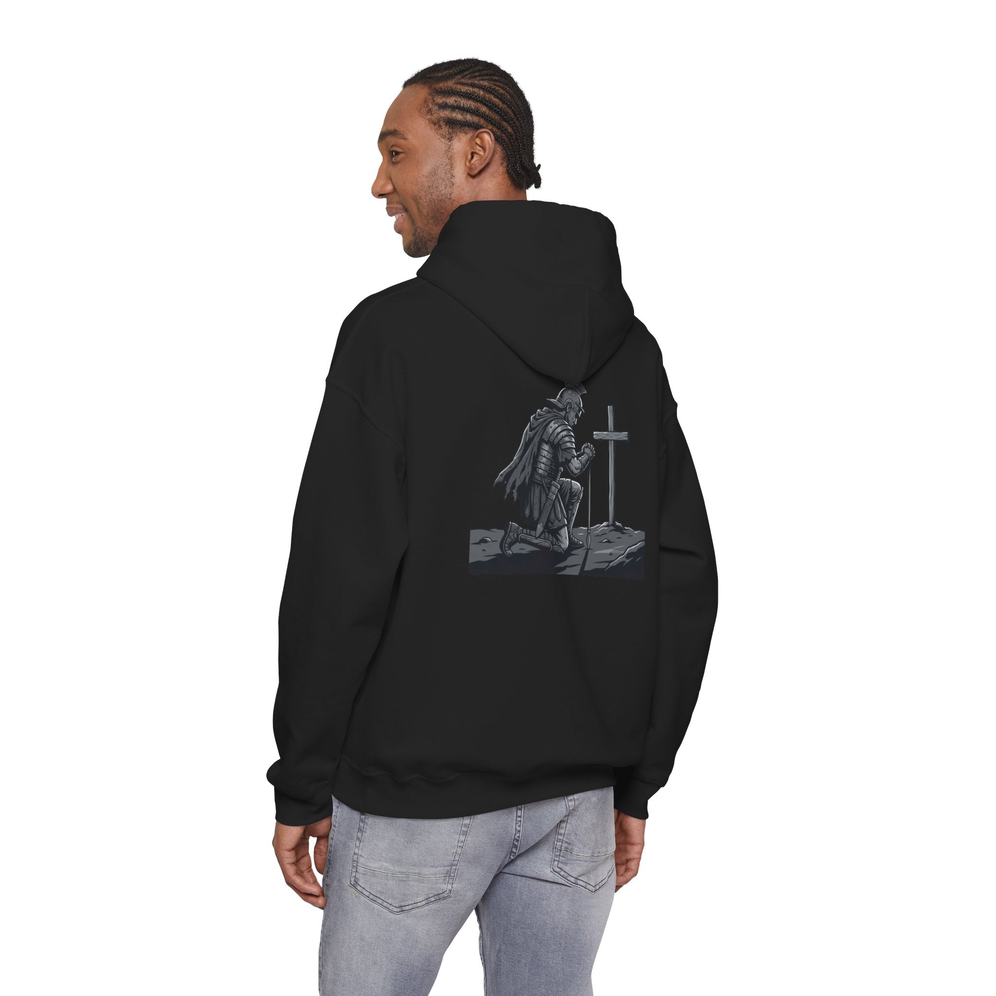 Hoodie — 27:17 Warrior Kneeling Cross Graphic Christian Prayer Pullover