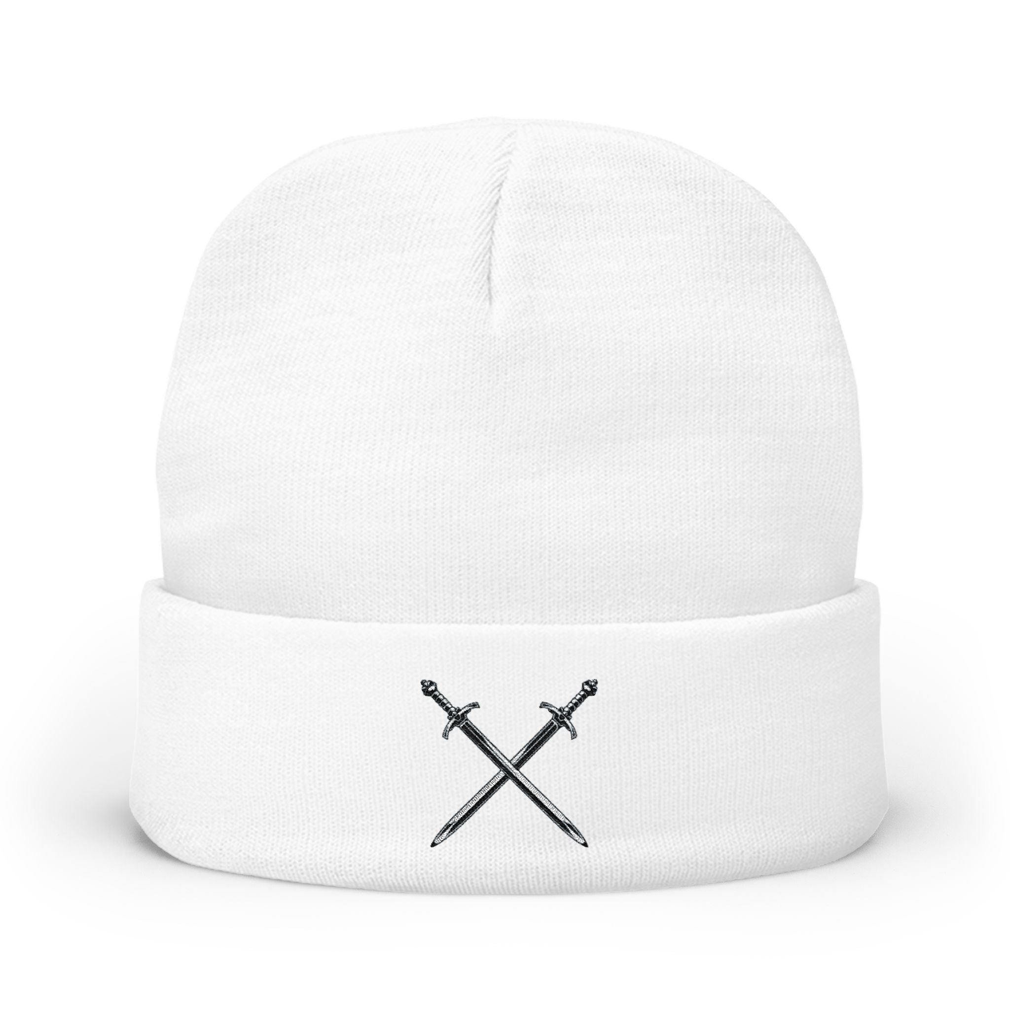 Embroidered Knit Beanie, Unisex - White
