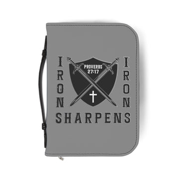 Iron Sharpens Iron Bible Cover — Proverbs 27:17 Cross & Shield Design
