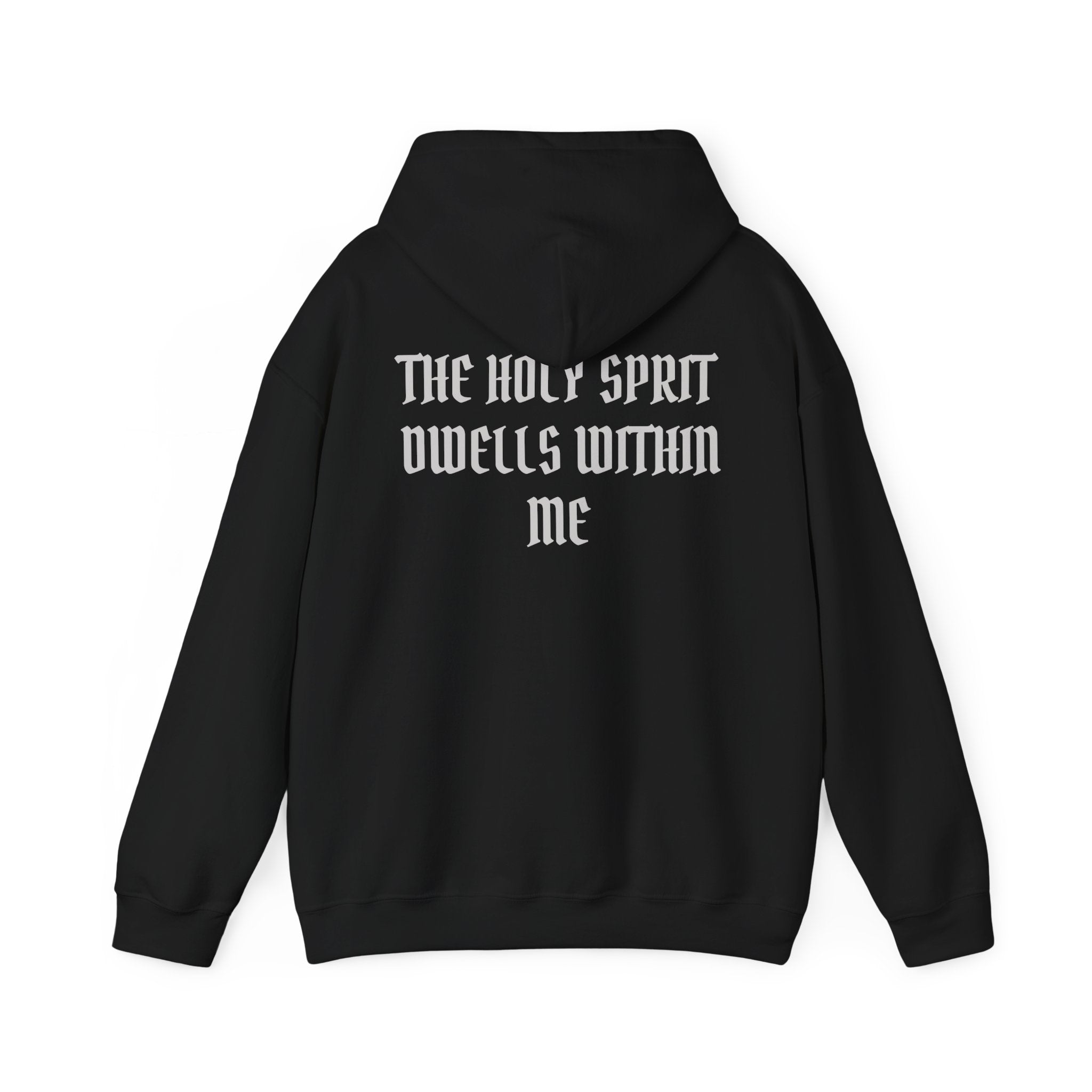 Cross Hoodie - "Never Alone - Romans 8" Front, "The Holy Spirit Dwells Within Me" Back