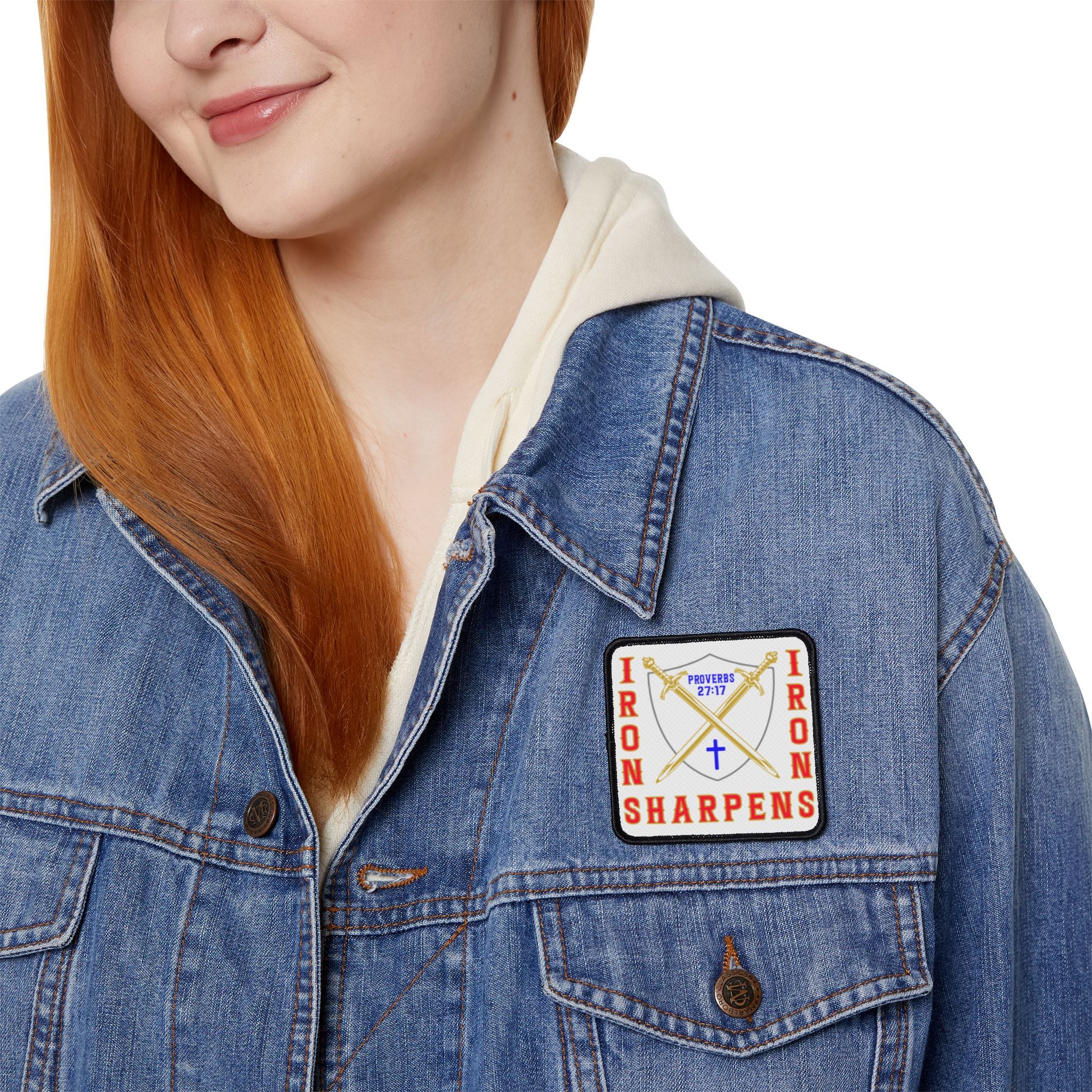 Iron Sharpens Iron Embroidered Iron-On Patch – White